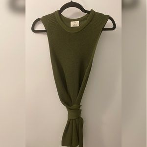 WILFRED olive green sleeveless sweater with waist tie in size XS